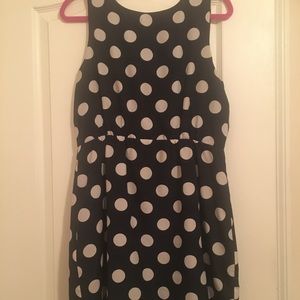 Navy and white polka dot dress